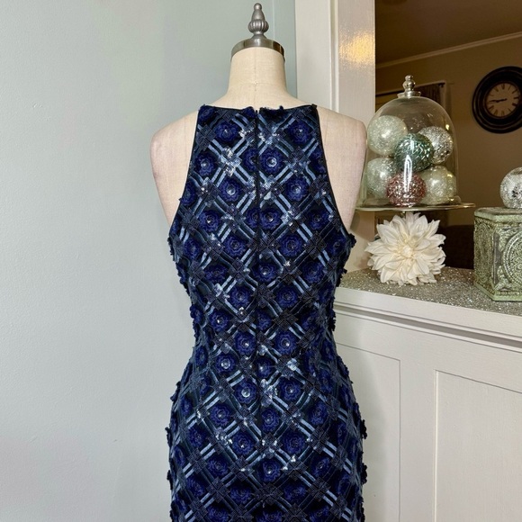 Badgley Mischka Navy Sequin Formal Gown Floor Length Dress Size 4 NWT - Picture 6 of 11